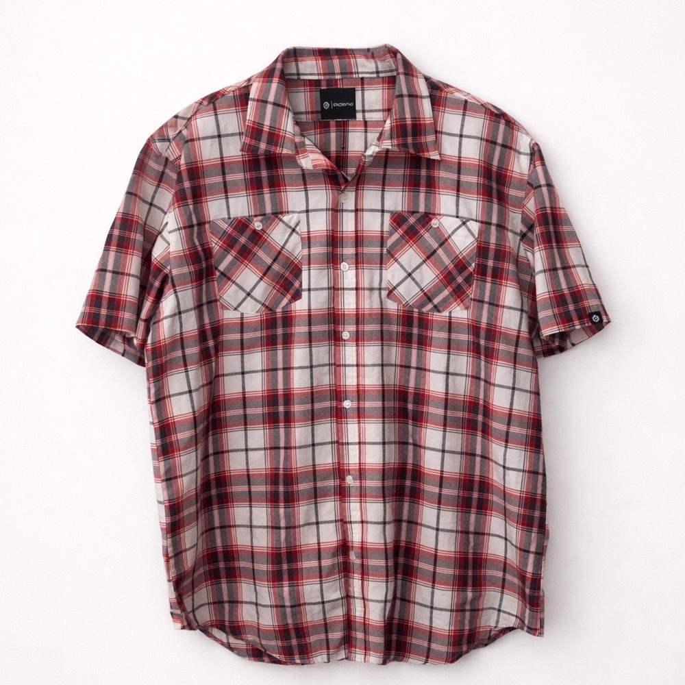🔴 Akademiks Plaid Short Sleeve Button-Down Shirt | Red & White | Men’s 4XL 🔴